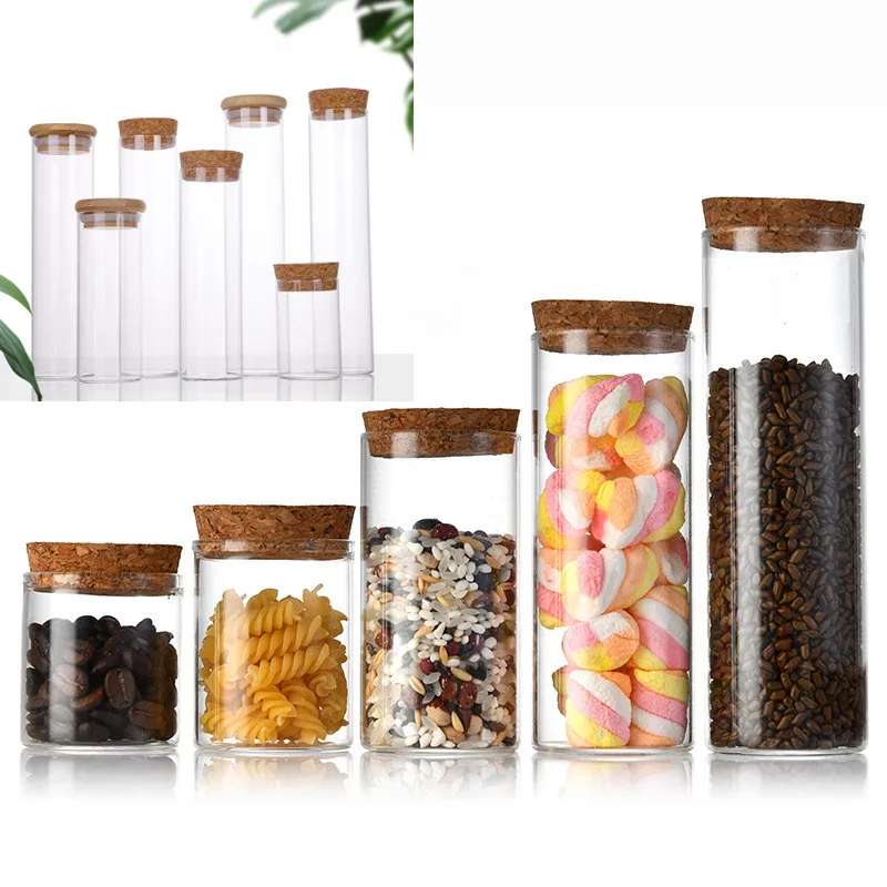 10X Glass Food Storage Container With Cork/Bamboo Lids Large Capacity Sealed Glass Bottles Pot Jar For Kitchen Organizer Tools 6