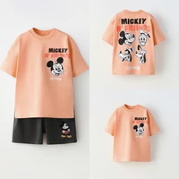 Disney Summer New Style Boys' Short Sleeved Orange T-shirt Shorts Two-piece Set Children's Breathable Casual Outfits Kids Top 1