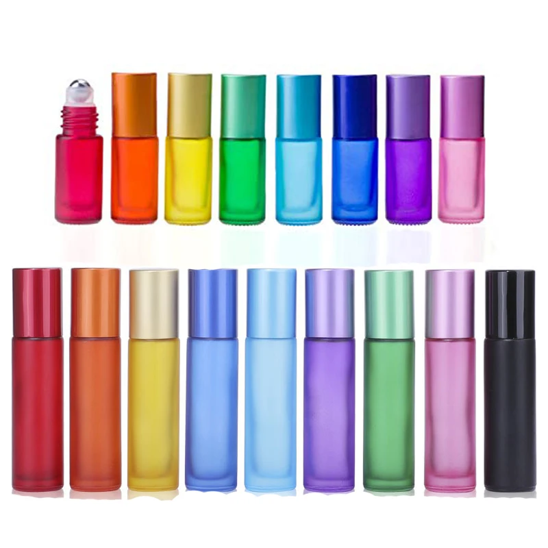 

10pcs 5-10ml Colorful Frosted Glass Roll-On Bottle W/ Stainless Steel Ball Refillable Travel Container for Perfume Essential Oil