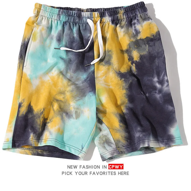 Fashion New Hippie Tie Dye Pants Men Summer Shorts 100% Cotton Loose Unisex Beach Mens Shorts
