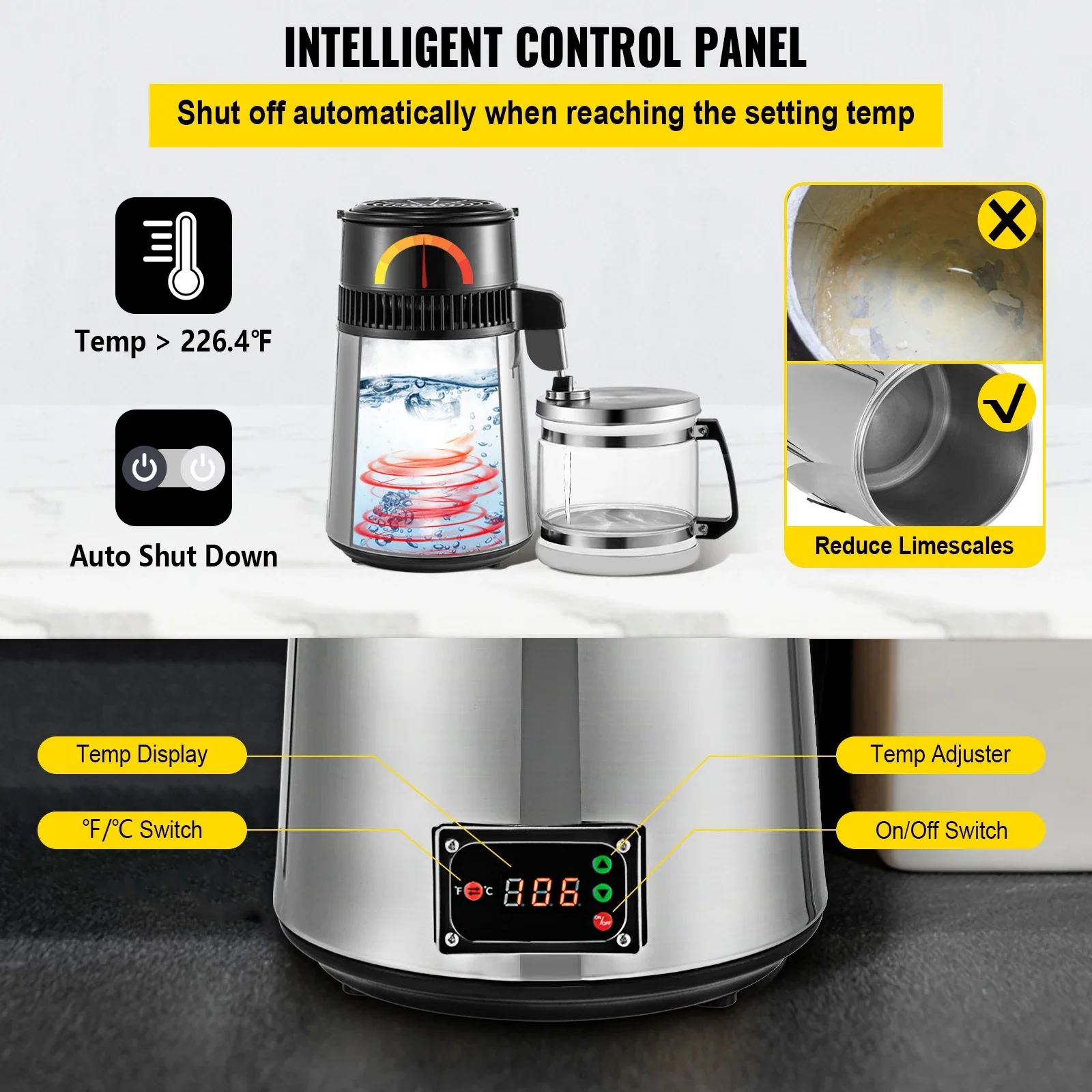 Distilled Water Machine 4L Temperature Controlled Stainless Steel 110V/220V VEVOR