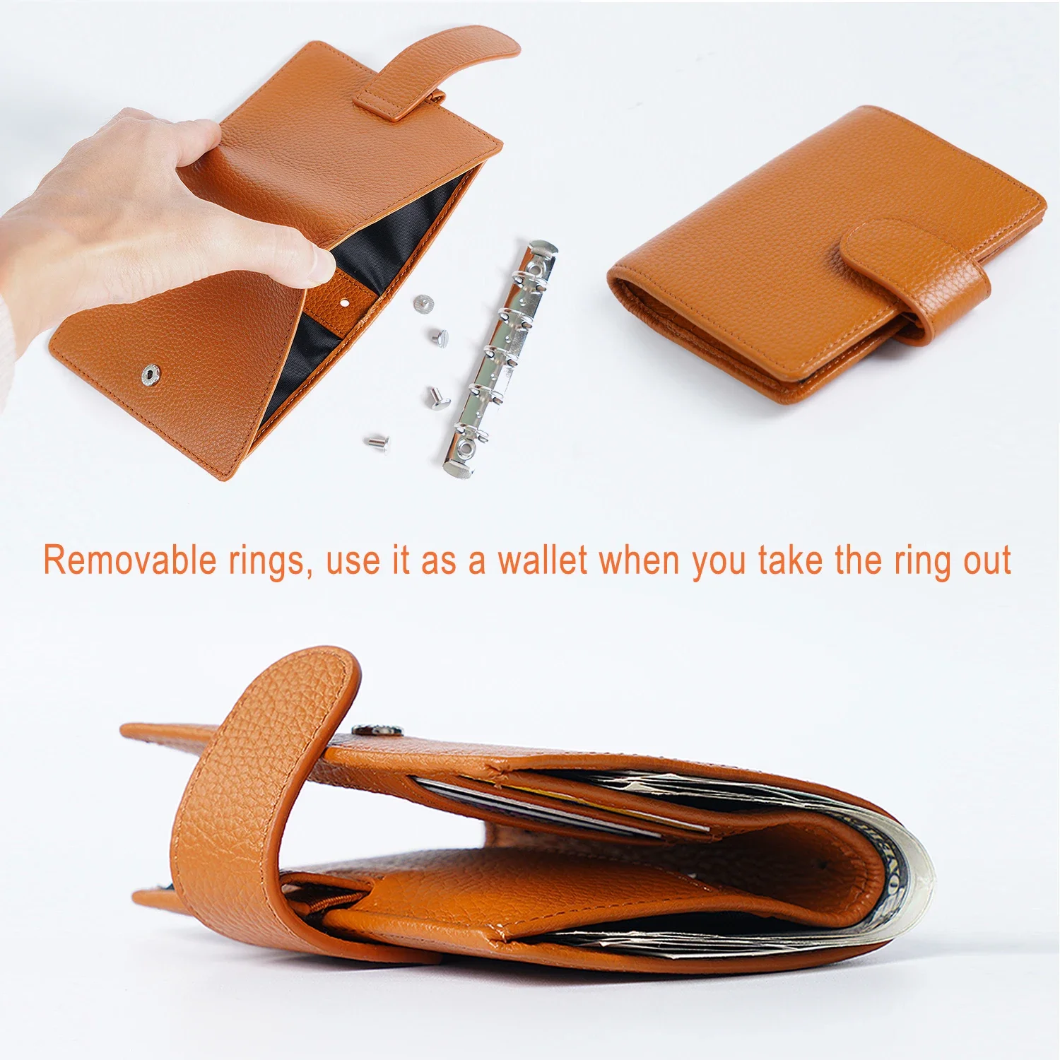 Moterm Regular A8 / M5 Size Rings Planner Pebbled Grain Cowhide 5-hole Mini Notebook with 15 MM Rings Organizer Journey Diary 5