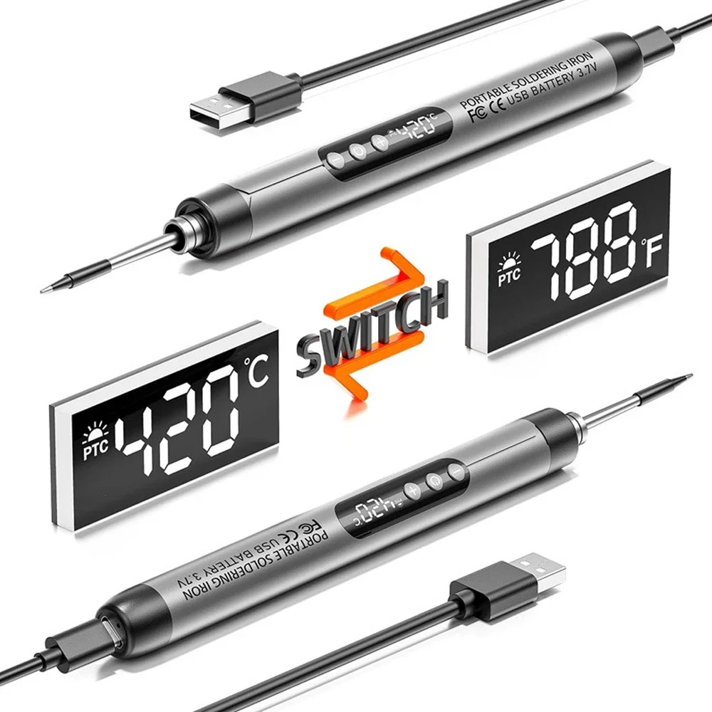 Electric Soldering Iron Soldering Iron Portable Digital Display Adjustable Temp Electric Soldering Iron USB Powered Repair Tool for Electronic Rework