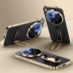Luxury Plating Leather Case with Alloy Bracket and Wristband Holder - Hard Slim Cover with Premium Texture - Vivo X300 (Black)