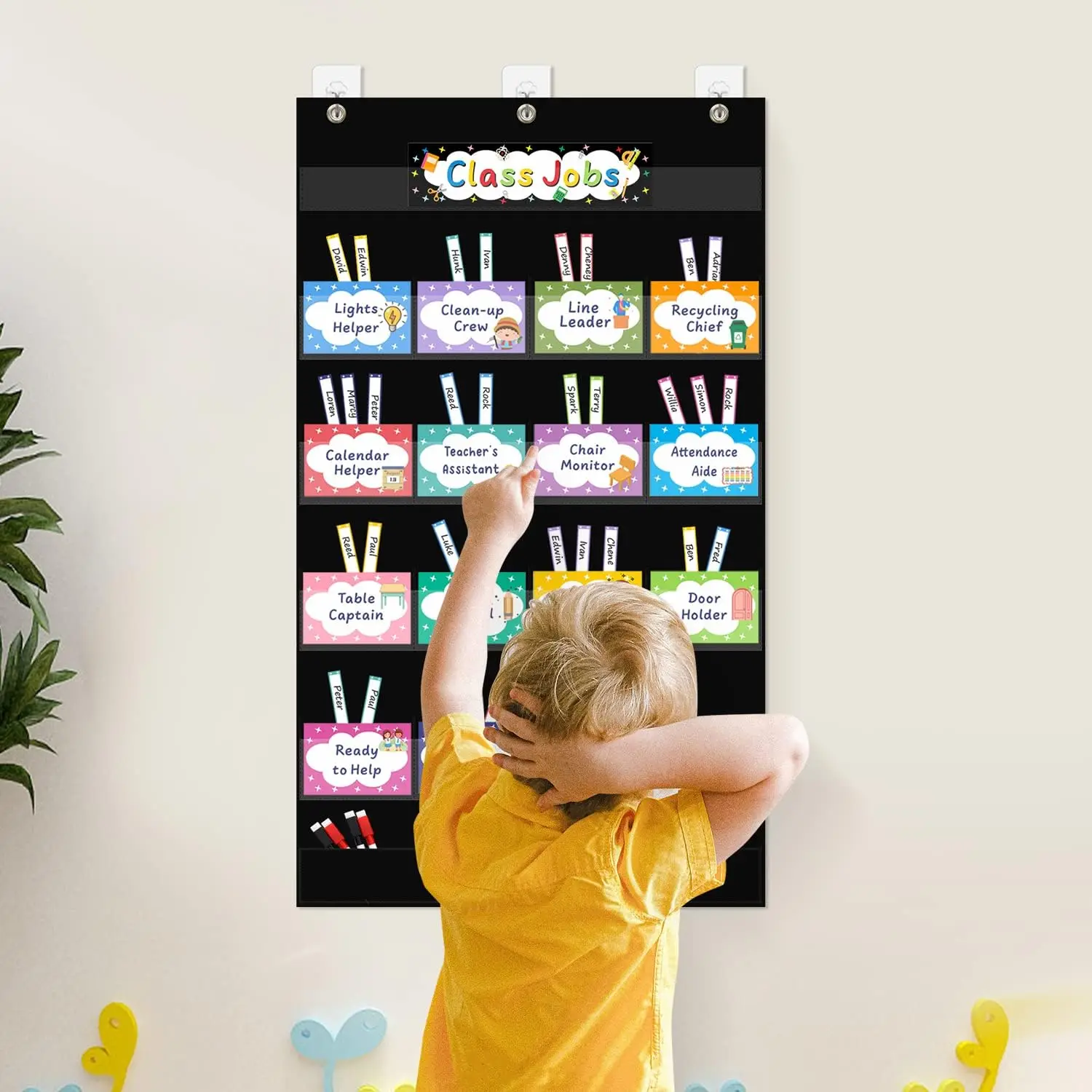 Class Jobs Pocket Chart Class Management Educational Pocket Chart with 70 Colorful Dry Erase Cards 3 Hooks For Students Visual Schedule Chart Schedule Chart