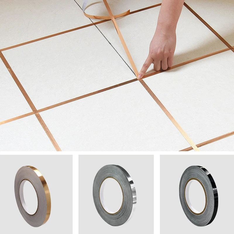 

50m Tile Tape Self-Adhesive Floor Wall Seam Sealant Waterproof Wall Sealing Tape Adhesive Floor Tile Strip Seam Golden Silver