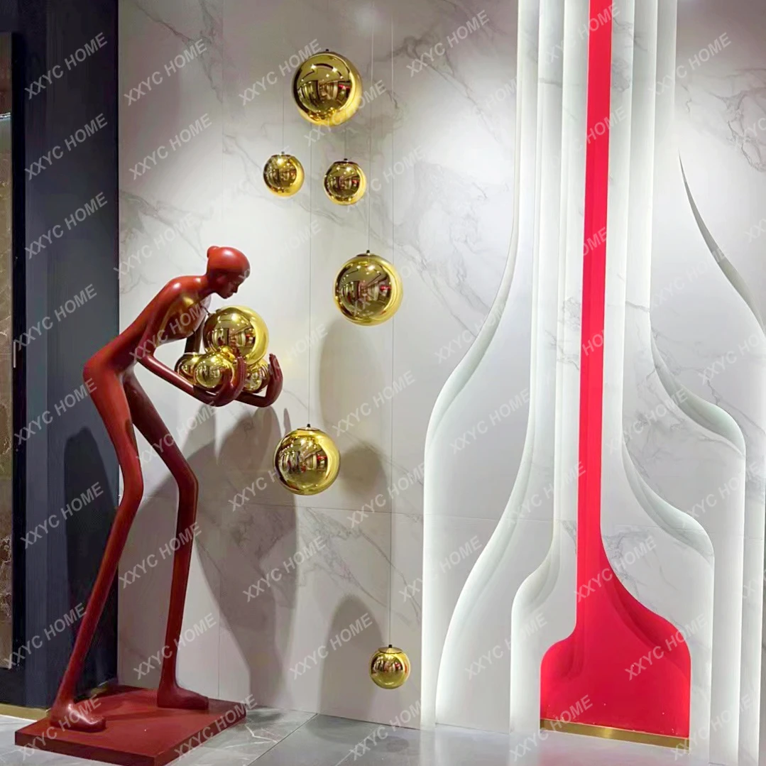 

Creative Human-Shaped Art Resin Lamp Sculpture Ball Golden Floor Lamp