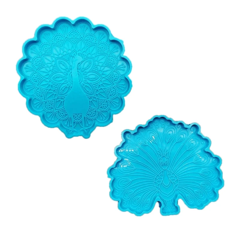 

2Pcs DIY Peacock Pattern Coaster Tray Silicone Mold Desktop Ornaments Coffee Tea Cup Mat Mug Pad Epoxy Resin Casting Mould