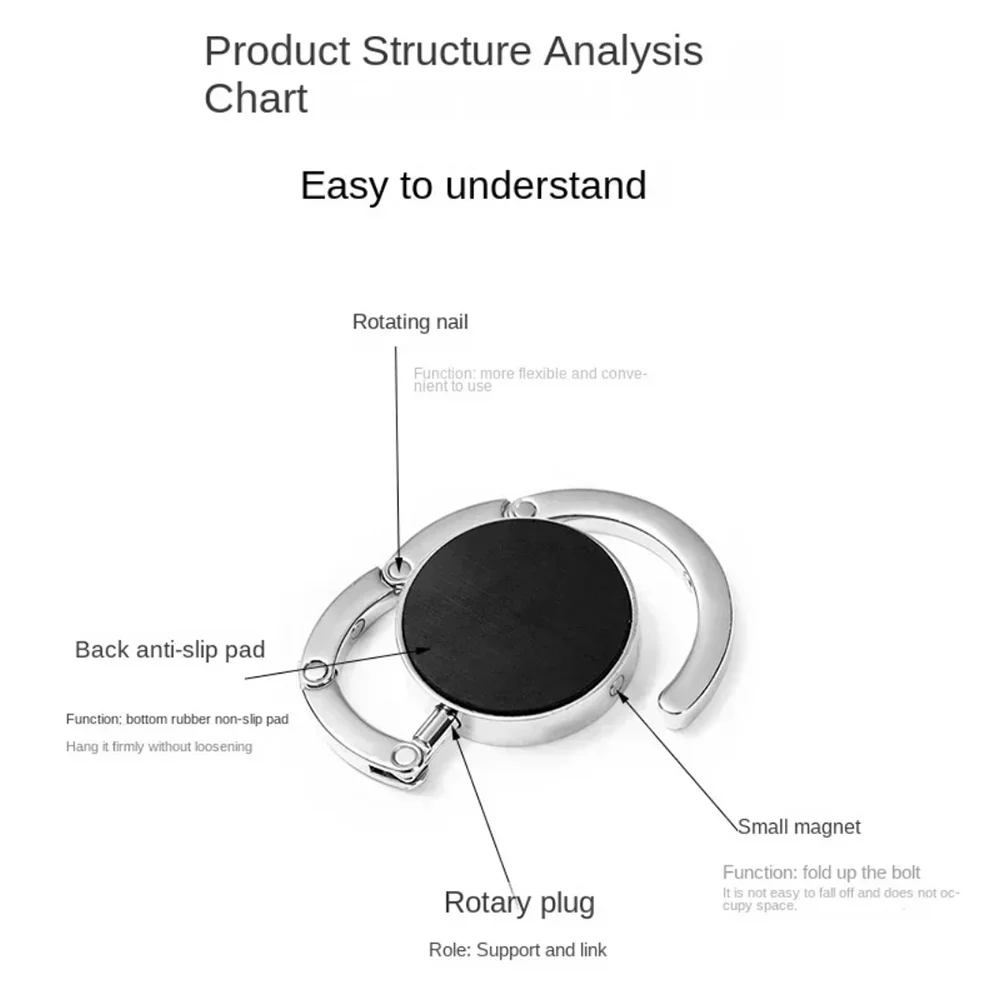 Outdoor Portable Folding Bag Hanger Handbag Hook Holder Table Hook Crystal Alloy Purse Bag Holder Circle Shape Bag Accessories