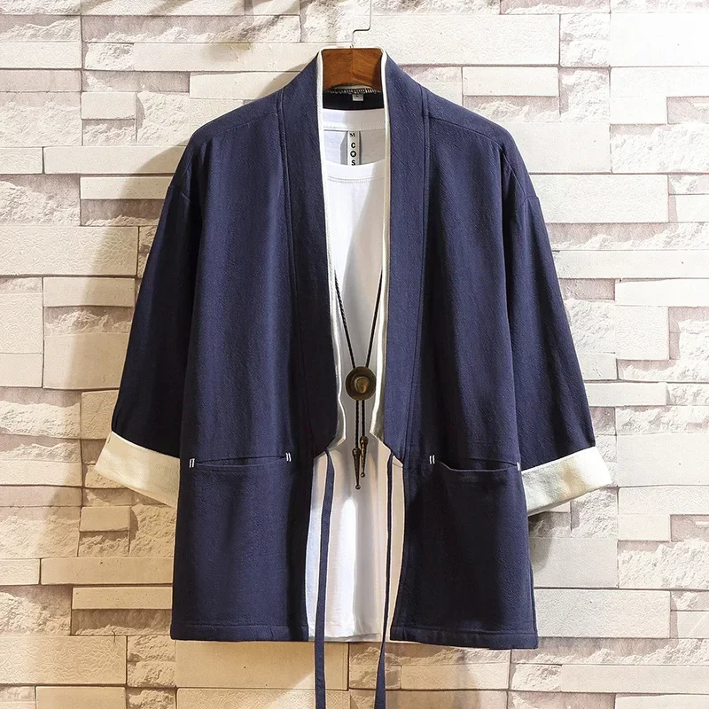 Plus Size Men Cardigan Japanese Kimono Kimono Jacket Mens Shirt Yukata Haori Casual Coat Japanese Kimono Japanese Kimono Cardigan