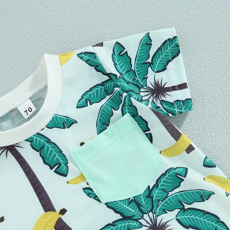 -04-21 Lioraitiin 0-3Years Toddler Baby Boy 2Pcs Summer Clothes Beach Tree Print Short Sleeve Crew Neck T-Shirts Shorts