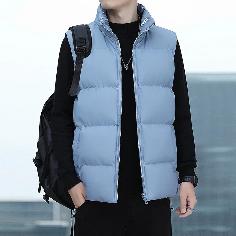 Double-Sided Wearable Men's Vest Autumn/Winter Korean Version Stand Collar Thickened Cotton Jacket Sleeveless Shoulder