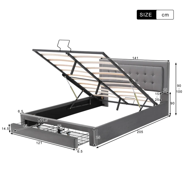 Letto Imbottito 140x200 Con Luci LED E Testiera Regolabile | Base Doghe E Contenitore | Idraulico A Sollevamento - Foto 4