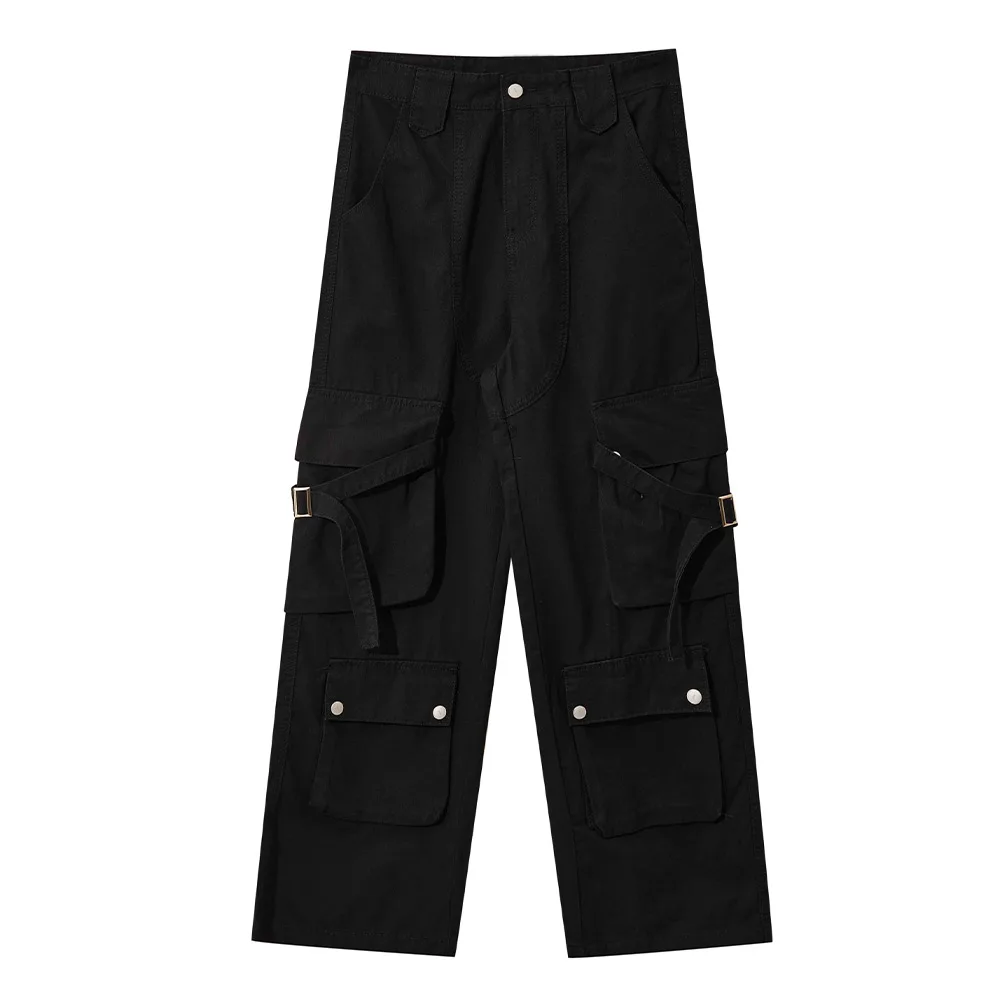 

Men's Streetwear Cargo Pants Multi-Pocket Hip Hop Oversized Ribbons Sports Pants Fashion Casual Wide Leg Trousers Men and Women