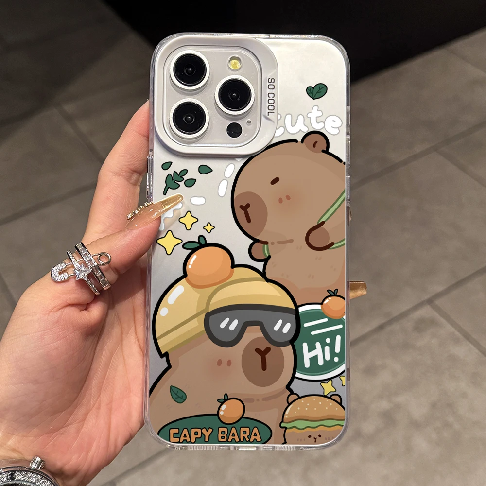 Charming Capybara Cartoon Phone Case - Silver Hard Cover