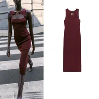 Winter New Women's round Ne Hollow out Metal Series Patchwork Details Knitted Dr Ele Slim Fit Casual Sle Fairy Skirt