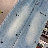 Plus Size Jeans Women 2025 Autumn Winter New Arrivals Bow Embroidery Wide Leg Loose Jeans Woman Trousers Elastic Waist Jeans - Image 4