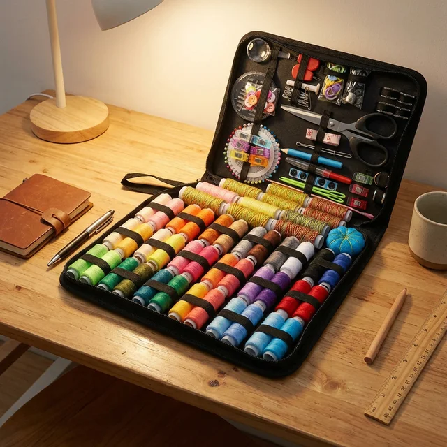 Large Portable Sewing Kit for Home, Complete Set. 20x14cm, with Threads, Needles, Scissors, Compact