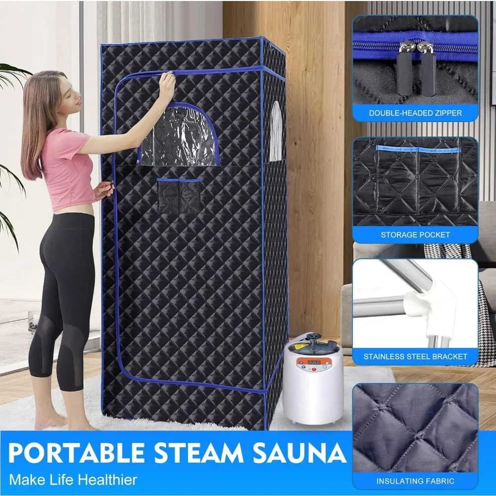 Portable Sauna Room, Large Space Family Sauna Tent with 3L 1100W Steam Engine and Chair, Foot Massager, Remote Control (black) 5