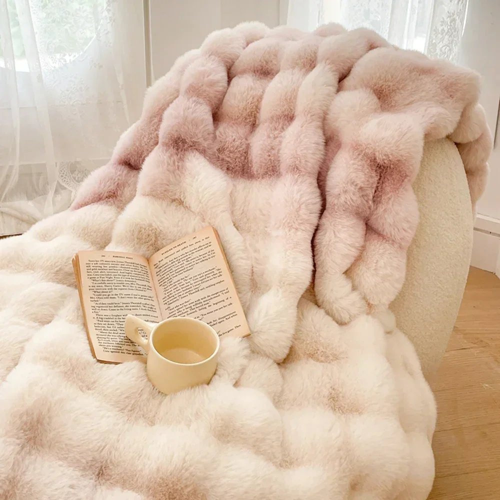 

Faux fur Winter Blanket Double layer thickened Bedspread on the bed plaid sofa cover blankets and throws for living room bedroom