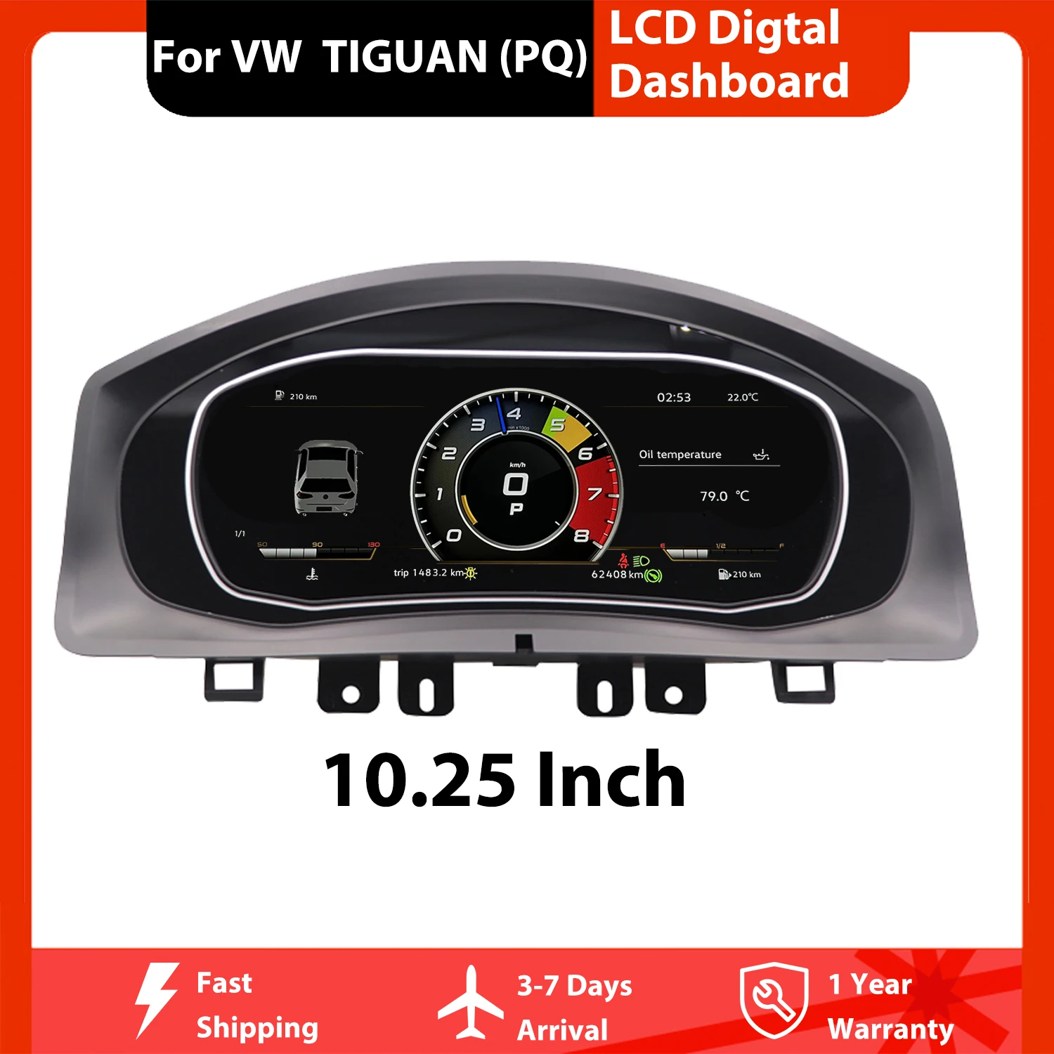 10.25' Car Digital Cluster Instrument For Vw TIGUAN 2009 2011 2012 2014