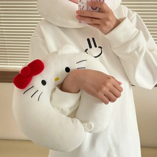 Sanrio Cartoon Hello Kitty U-shaped Neck Pillow Kawaii Japanese Style White Cat Travel Nap Pillow Airplane Office Gifts Girl 2
