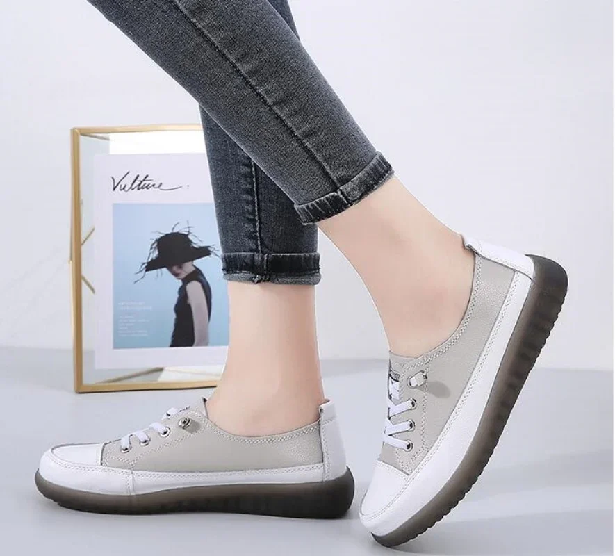 

Кроссовки женские из натуральной кожи, Вулканизированная подошва, на шнуровке, кроссовки для бега и ходьбы, фитнеса, перекрестных тренировок, лето-осень