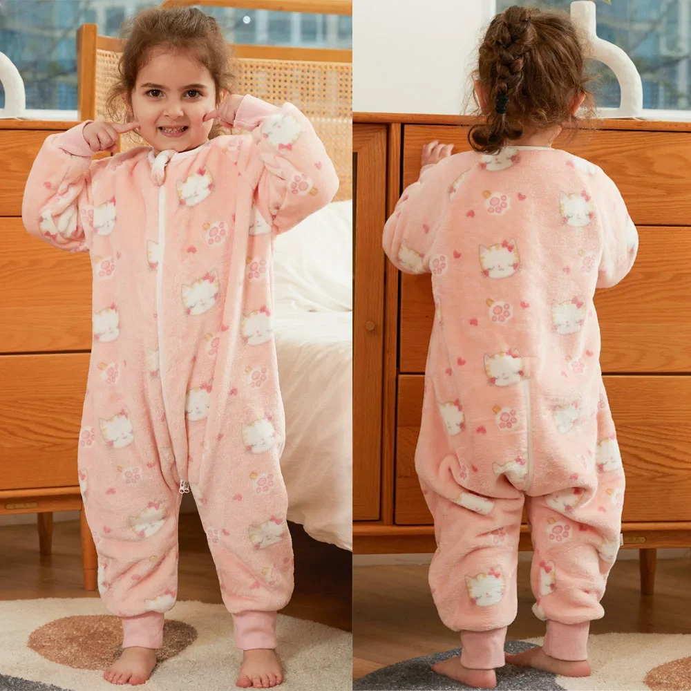 Kids Onesie Boys Girls Long Sleeve Flannel Pajamas Children Winter Cartoon Pyjama Baby Sleepwear 1-7 Years Sleeping Jumpsuits