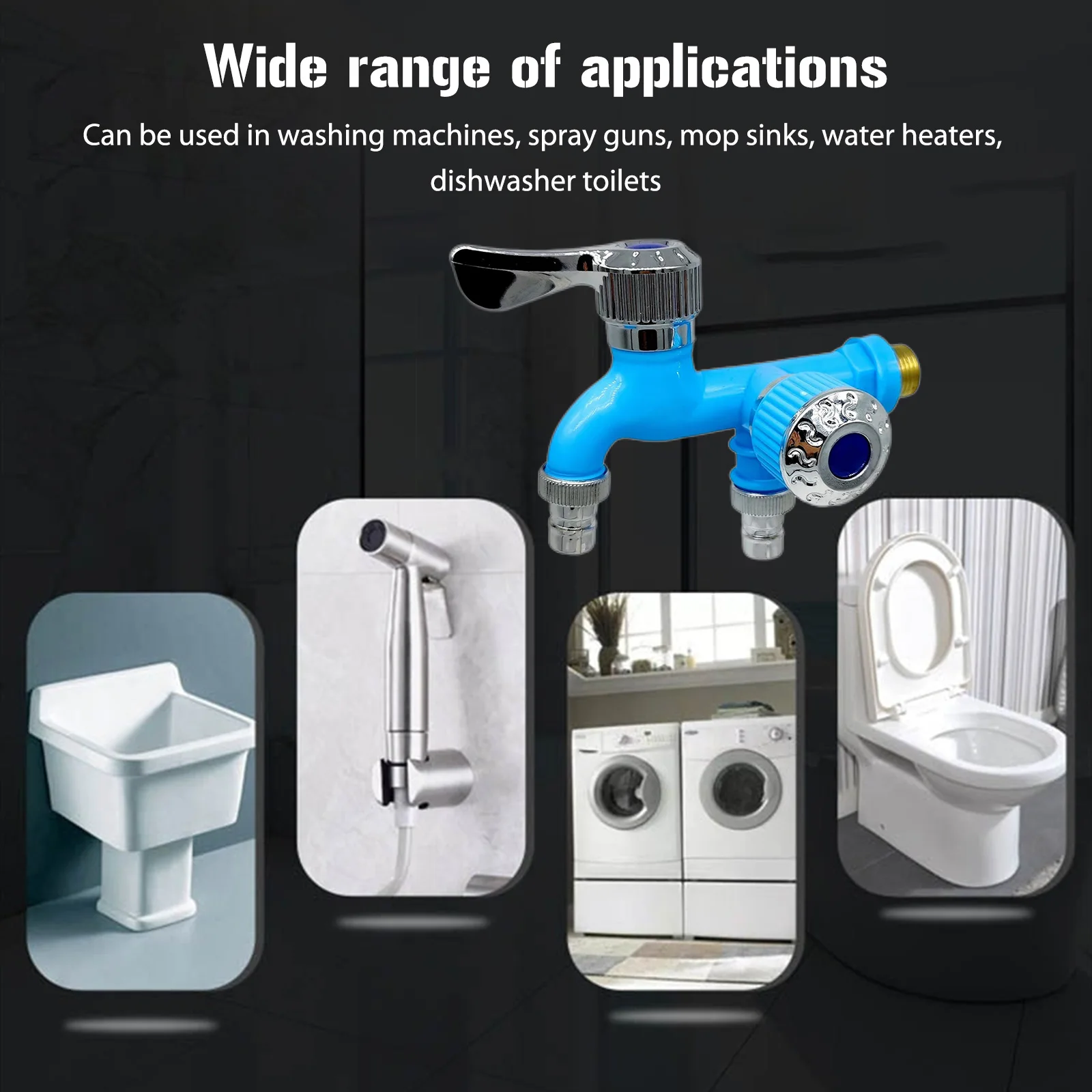 Description Picture 6 of itemMop Pool Tap Washing Machine Taps One-in-two-out Washer Bibcock Wall Mounted Double Water Outlet Outdoor Garden Faucets
