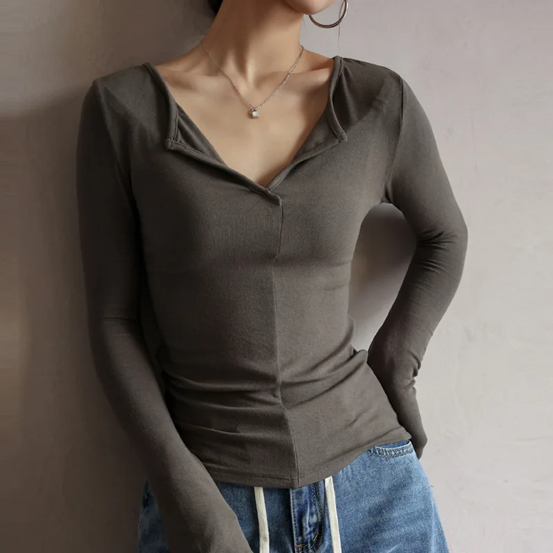 Women Long Sleeve Solid Tshirt Tops