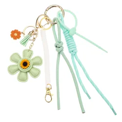 Sunflower Leather Bag Charm with Braided Rope - Fashionable Women's Keychain Accessory & Gift Wholesale (Light green)