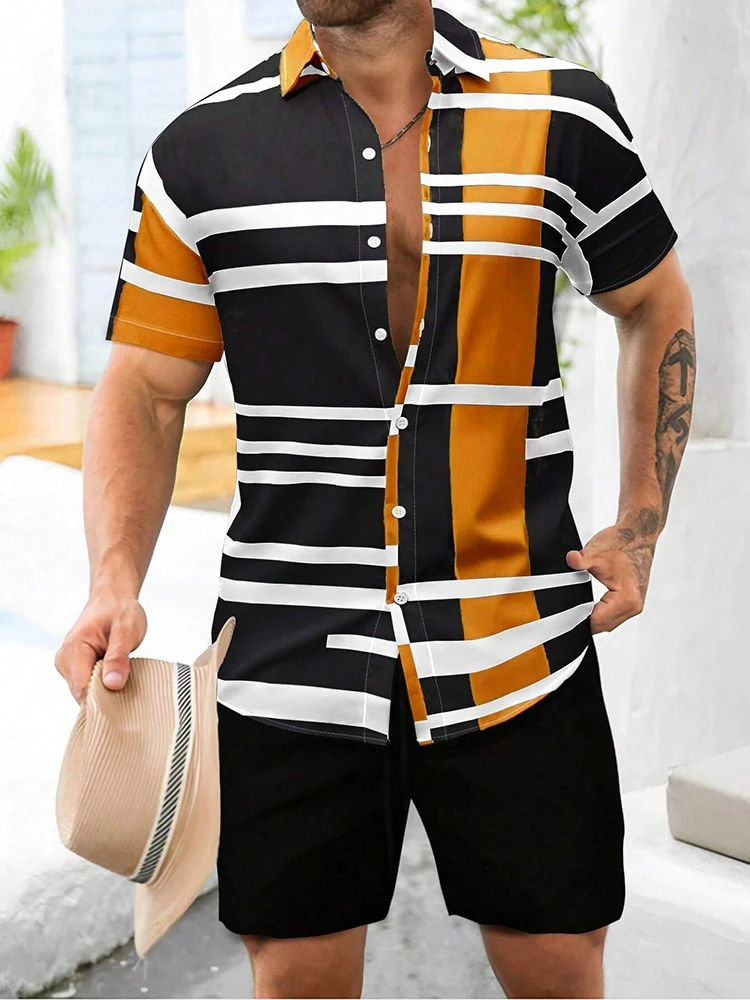 2024 Summer New Men's Short-sleeved Shirt And Beach Shorts Set Running Men's Shorts Everyday Urban Fashion Men's Casual Shirt 3