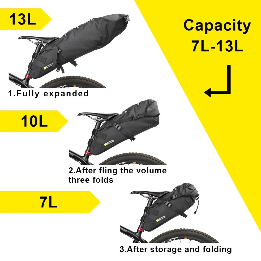 Bike Bag Rhinowalk Bike Saddle Bag Waterproof MTB Road Bicycle 13L Large Capacity Cycling Bag Foldabe Tail Rear Trunk Accessories