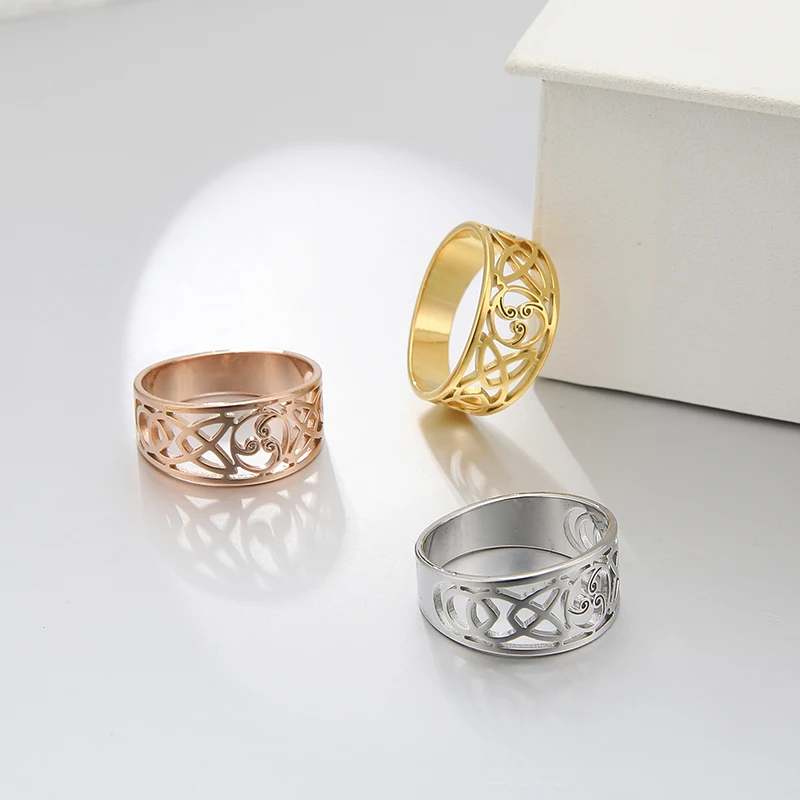 Stainless Steel Ring Witch Knot Triskele Triple Spiral Symbol Triskelion Amulet for Women Men Vintage Jewelry Gift
