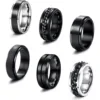 Bobisty 6 pièces anneaux Spinner noirs pour hommes femmes en acier inoxydable Fidget anxiété anti-Stress ensemble de bagues de mariage Size7-13