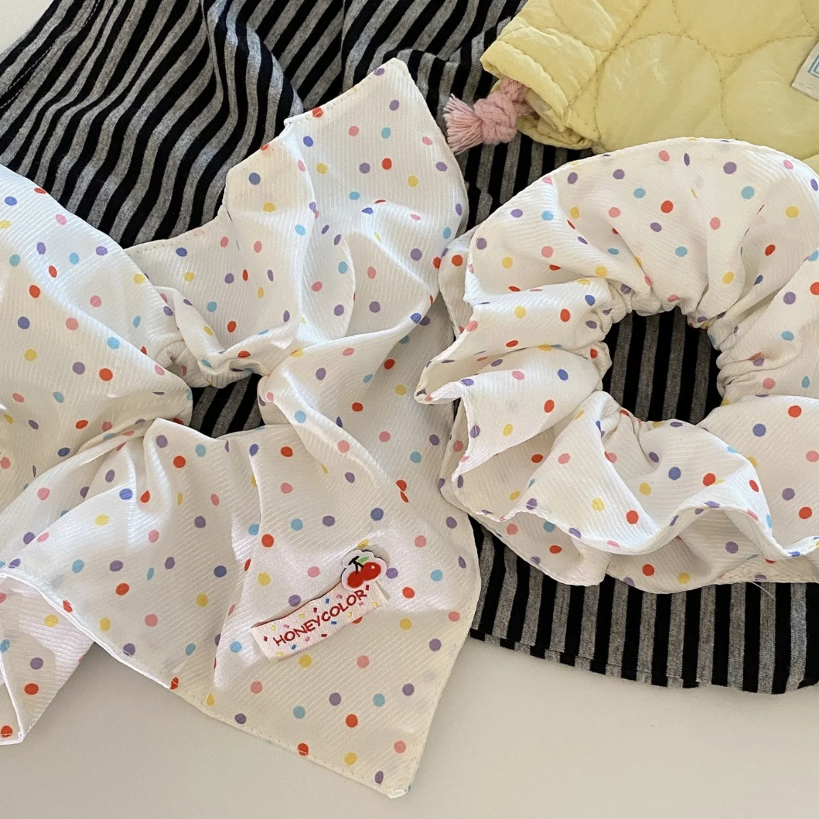 1PC　Cute Polka Dot Hair Accessories Set - Bowknot & Scrunchie, Colorful Dots Design，Perfect for Daily & Party