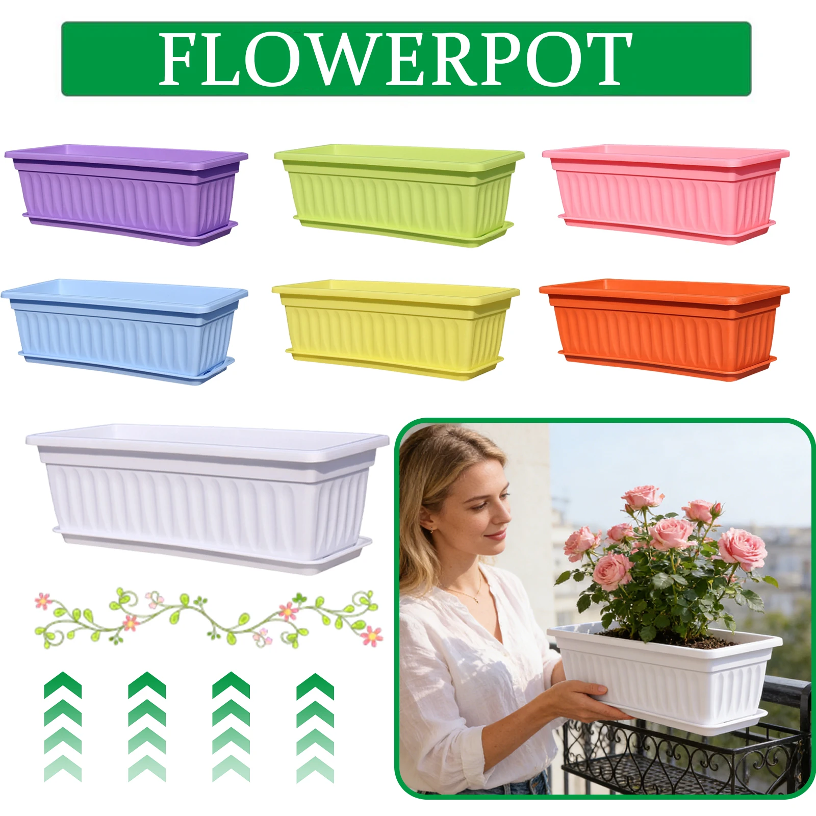 Plastic Vegetable Planters Rectangular Flowerpots For Balcony Indoor Gardening Breathable Plants Pots Garden Tools - 2