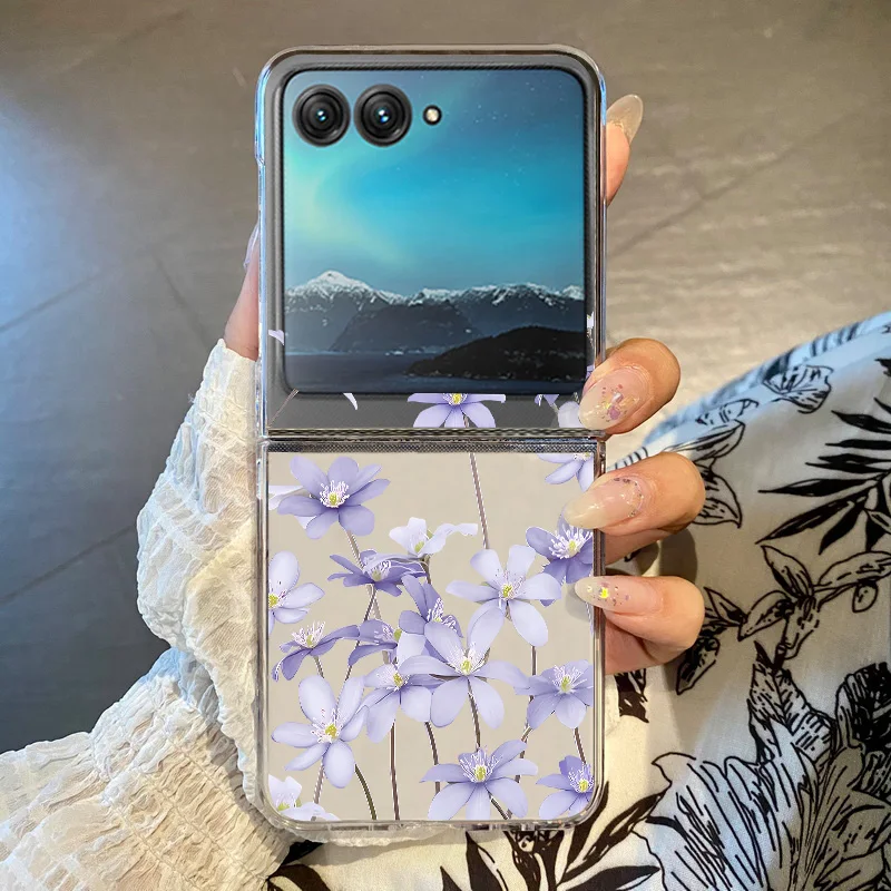 Clear Hard PC Phone Cover with Floral Design and Shockproof Bumper