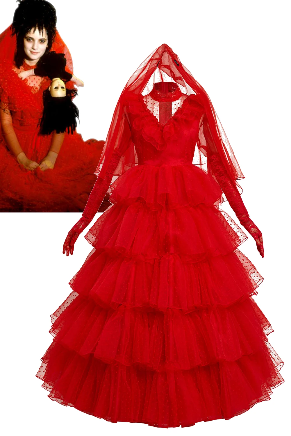 Beetle Cosplay Juice Costume Lydia Red Wedding Dress Outfits Women Retro  Long Sleeve Lace Tulle Bride Gown Halloween Party Suit| | - AliExpress