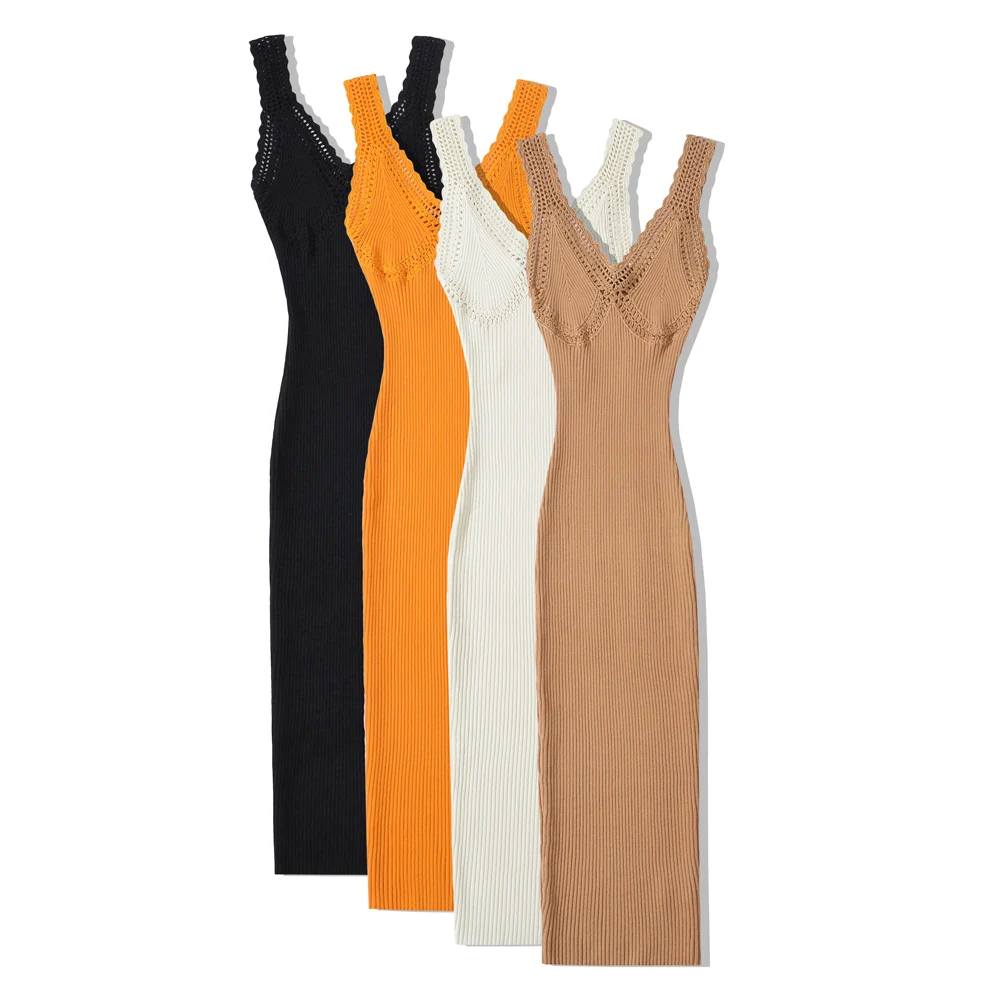 

Женское трикотажное платье средней длины, оранжевое длинное Облегающее вязаное платье с вырезами в винтажном стиле, лето 2023