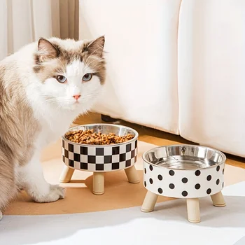 1pcsElevated stainless steel cat bowl with neck protection design - anti slip, anti pointed feeding tray for cats, cat food bowl 1