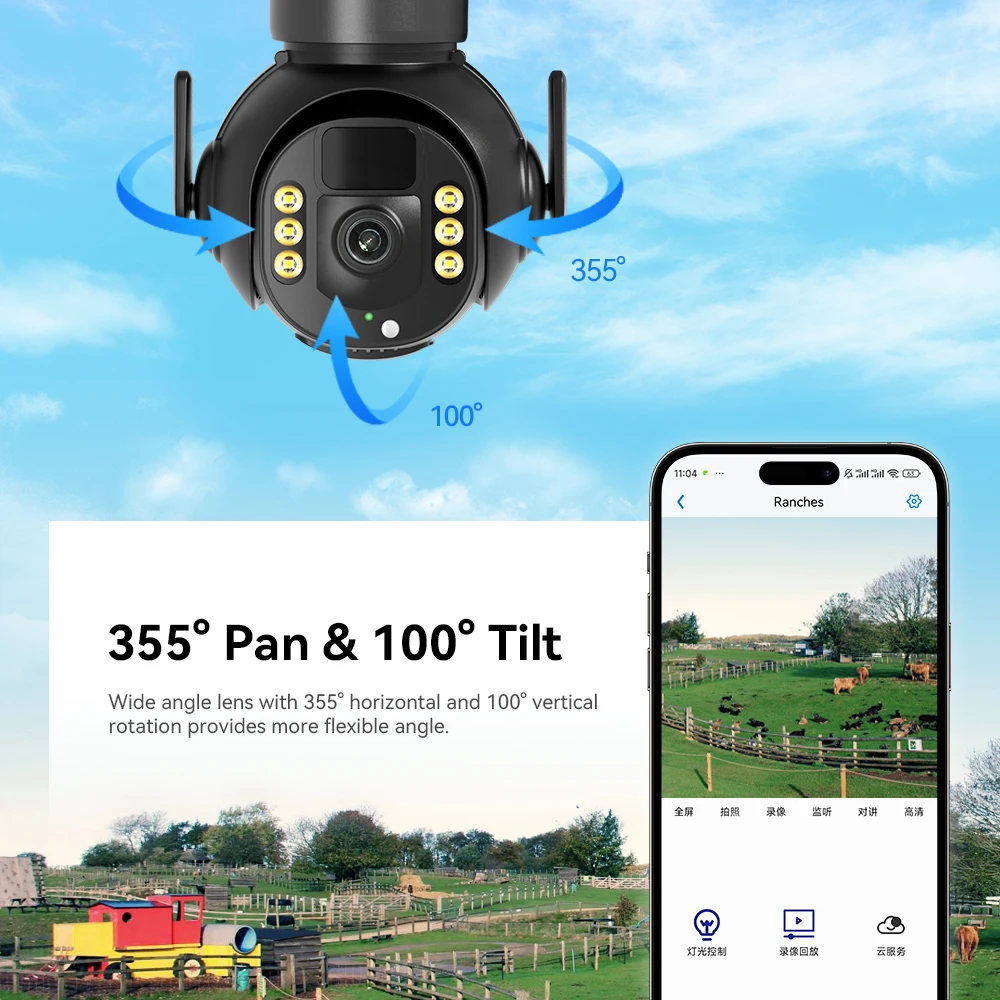 Neye Outdoor Solar 4G Kamera 8MP HD 10X Digitalzoom PTZ Netzwerkkamera PIR Human Sensing Eingebaute Batterie Sicherheitskamera – Detail 2