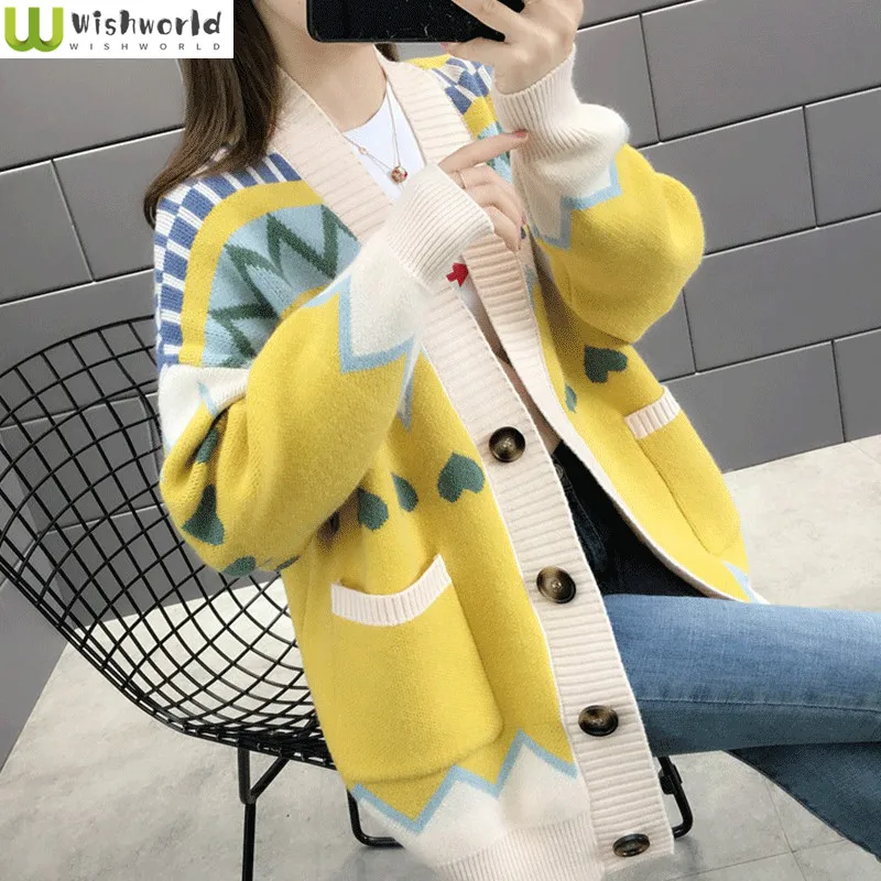 

Women's Fashion Sweater Spring and Autumn Clothing 2022 New Korean Version Lazy Wind Loose Knit Cardigan Coat (female)