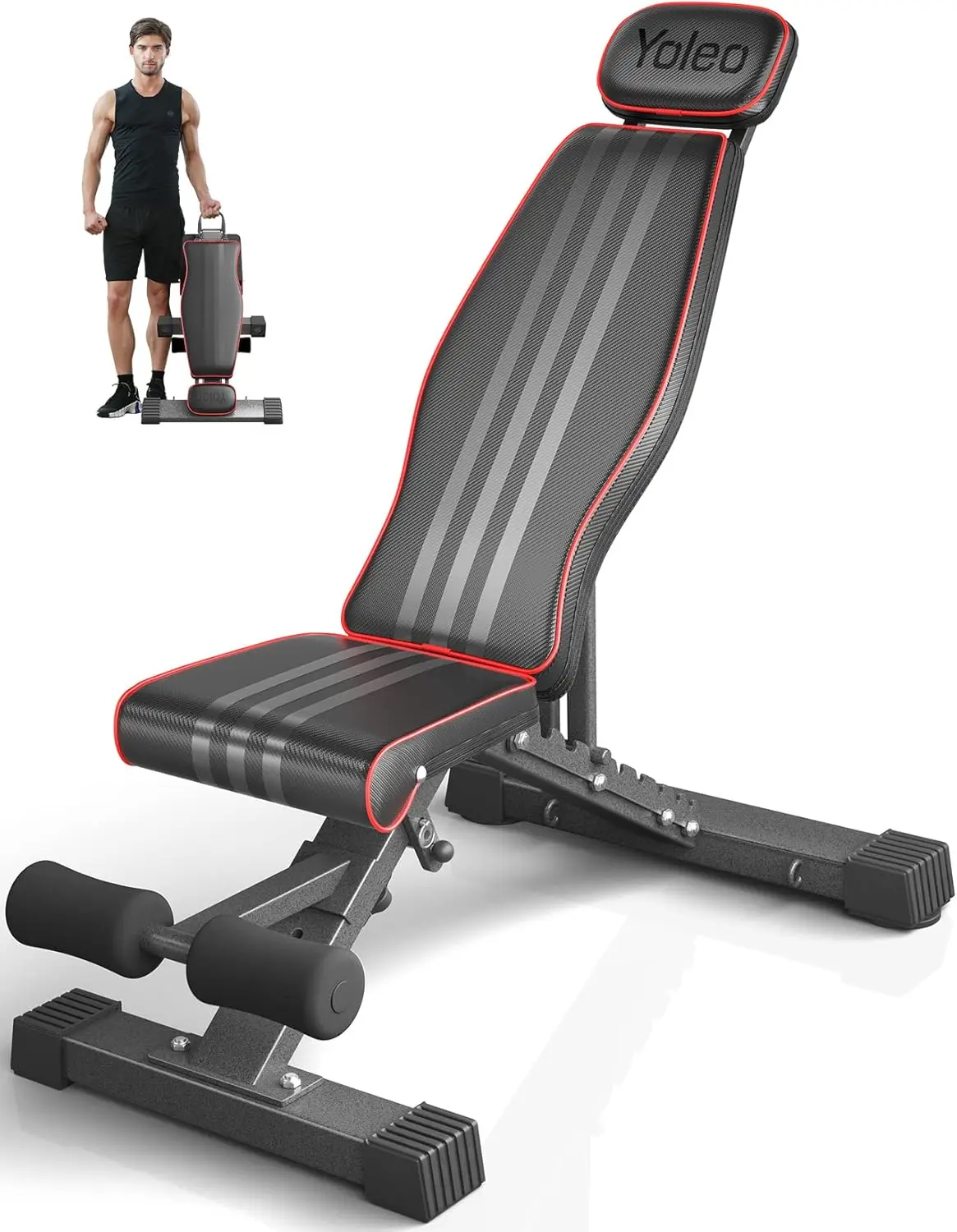 Adjustable Weight Bench, 660LB Foldable Workout Bench with Extended Head/Neck Protection/Spine Support for Bench Press, Fa