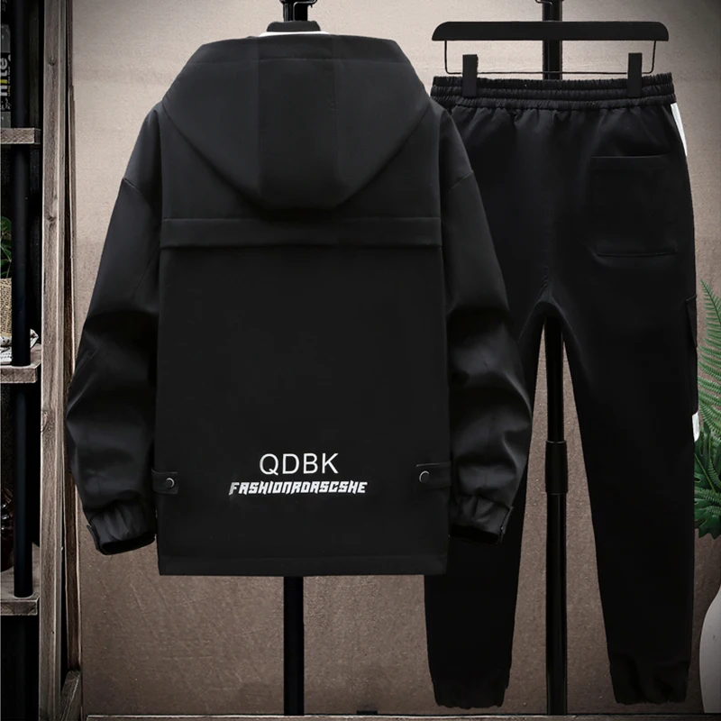 New 2024 Spring Autumn Casual Two Piece Men's Sets Hooded Jacket And Pants Tracksuits Youth Streetwear Loose Top Coat&Jogger Set