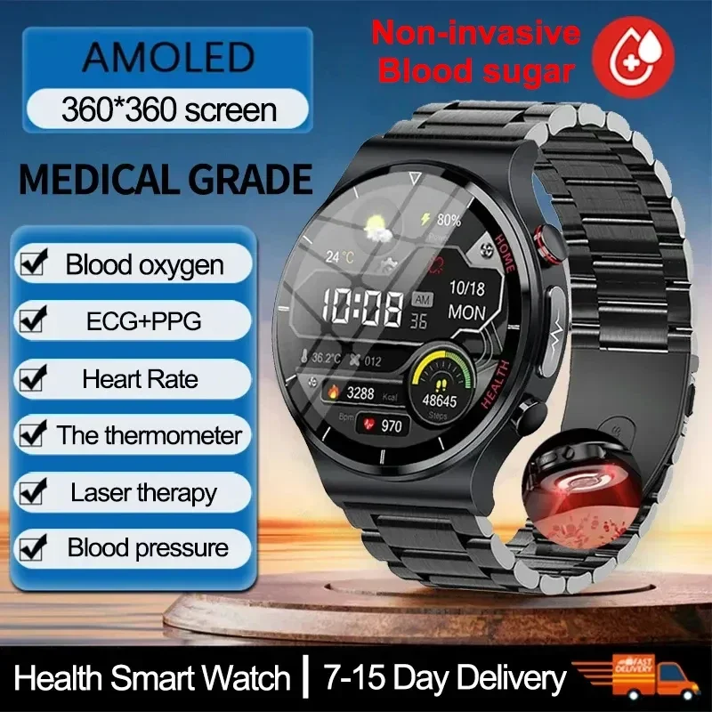 

Смарт-часы мужские с лазерным лечением ЭКГ + ППГ, трекером сердечного ритма и уровня сахара в крови