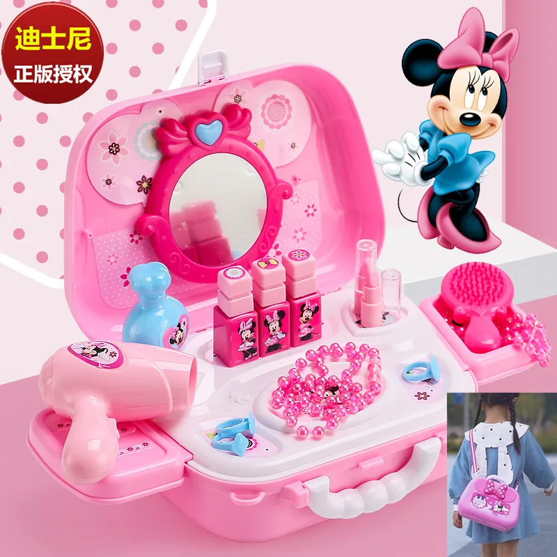 Disney backpack toy genuine cartoon Minnie mouse makeup dressing table makeup box girls toy Christmas present
