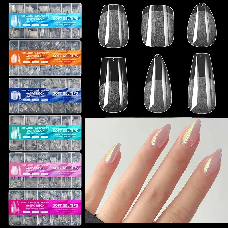 

600pcs/box Semi Frosted Matte Professional Nail Kits Press On Nail Tips Full Cover Acrylic False Nails Almond Square Fake Nail