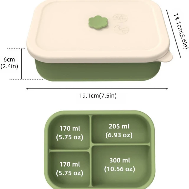 Boîte à déjeuner Bento en Silicone résistant aux fuites, récipient de préparation de repas réutilisable sans BPA avec 4 compartiments lave-vaisselle micro-ondes et coffre-fort 2