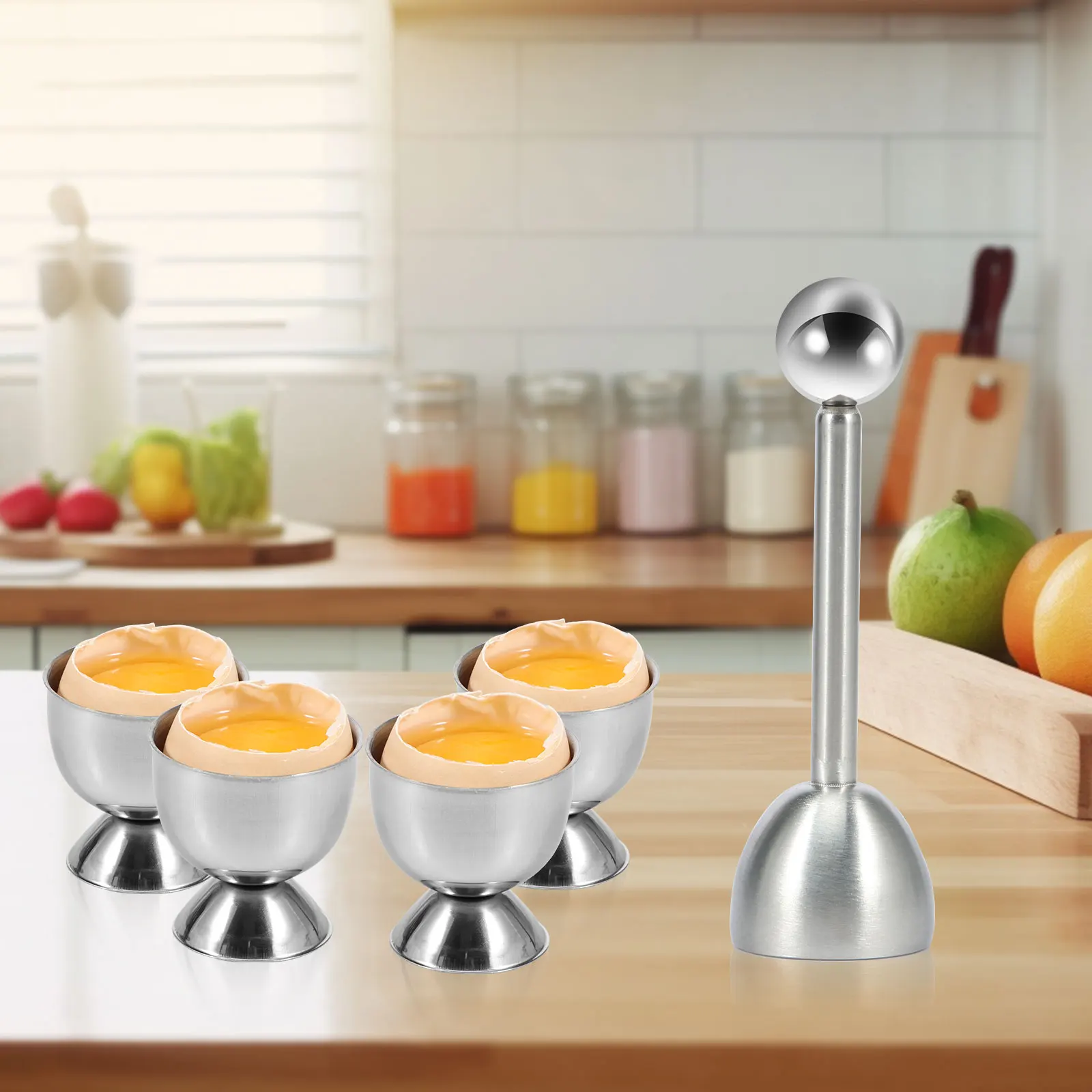 Stainless Steel Boiled Egg Topper Shell Top Cutter Kitchen Tool Egg Cracker Separator Knocker Opener Accessories 5Pcs egg shell opener,egg opener